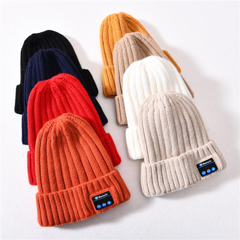Wholesale Winter Acrylic beanie Knitted Hats Unisex Thick Warm Bluetooth Music Knitted Beanie Hat 