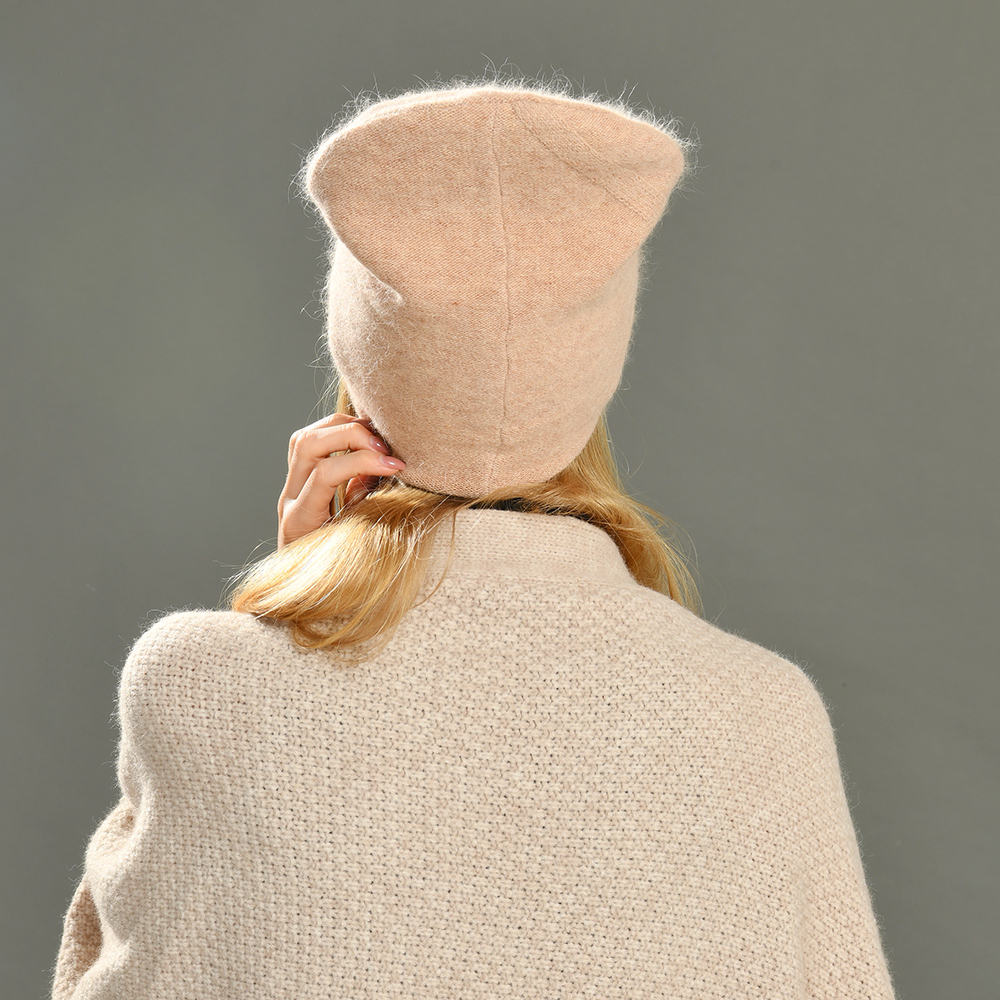 Winter Fashion Warm Soft Angora Wool Knitted Female Winter Hats Plain Rhinestone Blank Pink Beanie Hat