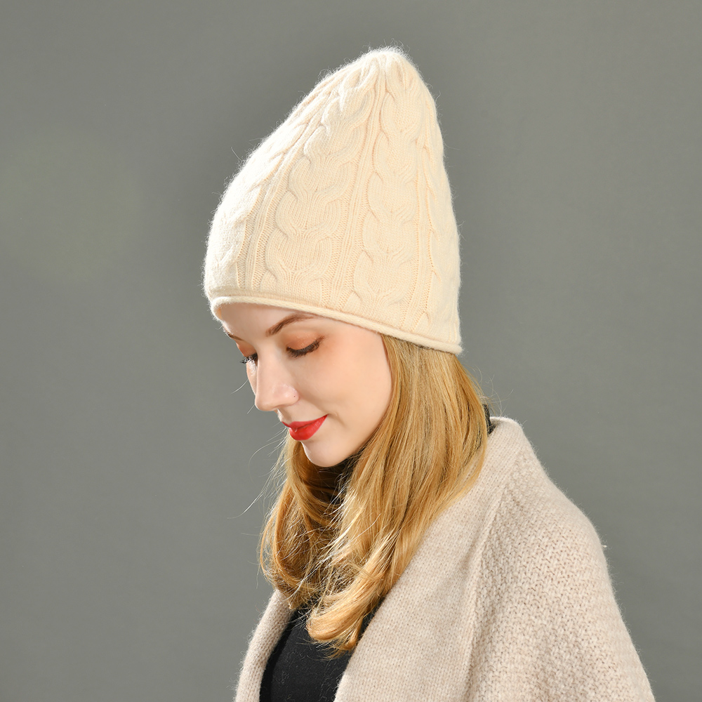 Wholesale Ski Skull Custom Angora Knitted Beanie Double Layer Warm Twist High Quality Winter Women Thick Beanie