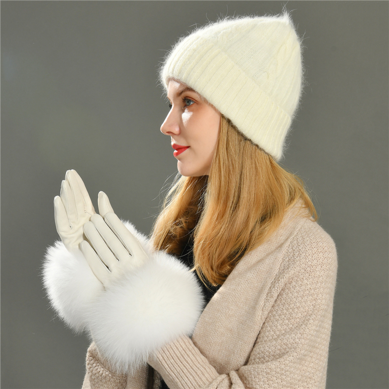 Female Angora Blend Winter Hat Long Fur Warm Soft Wool Knitted Hats Women Skullies Beanies Wholesale