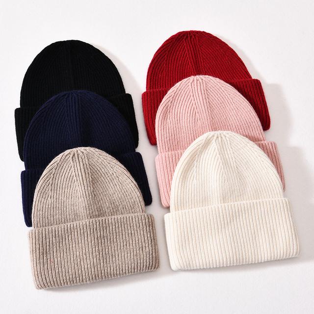 Unisex Wholesale Wool Knitted Beanies Striped Plain Custom Winter Hats Double Folard Thick Soft Comfortable