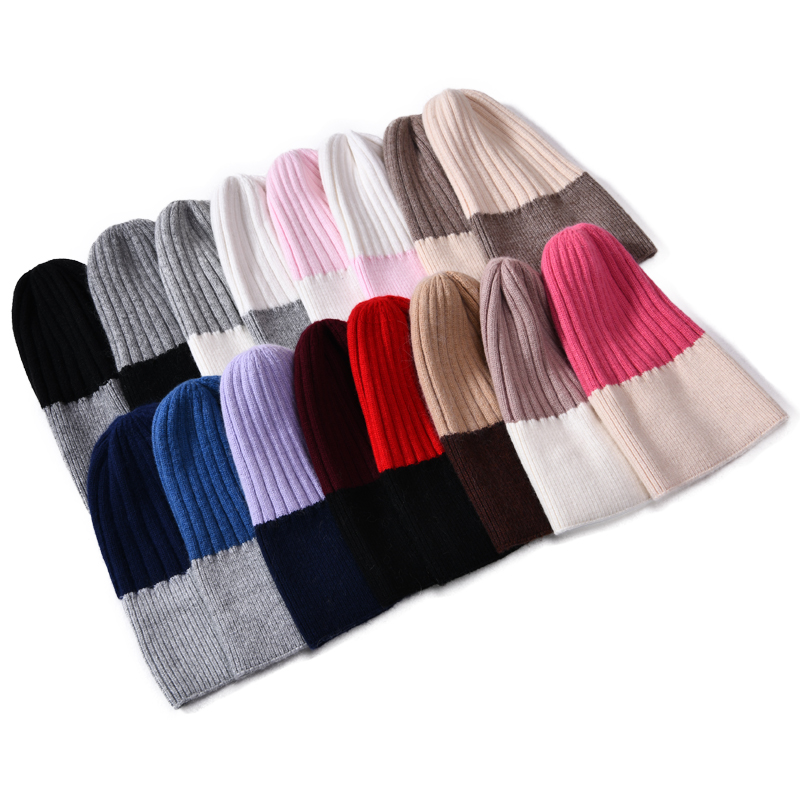 Winter Custom Knit angora Cable Hat with Fur Ball Bobble Winter Artificial Blank Unisex Stripped Knitted Beanie Hats