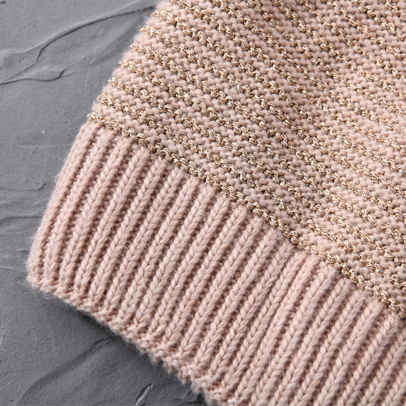 New Design Knit Beanies with Gold Wire Winter Hats for Adults Striped Personal Pom pom Hats