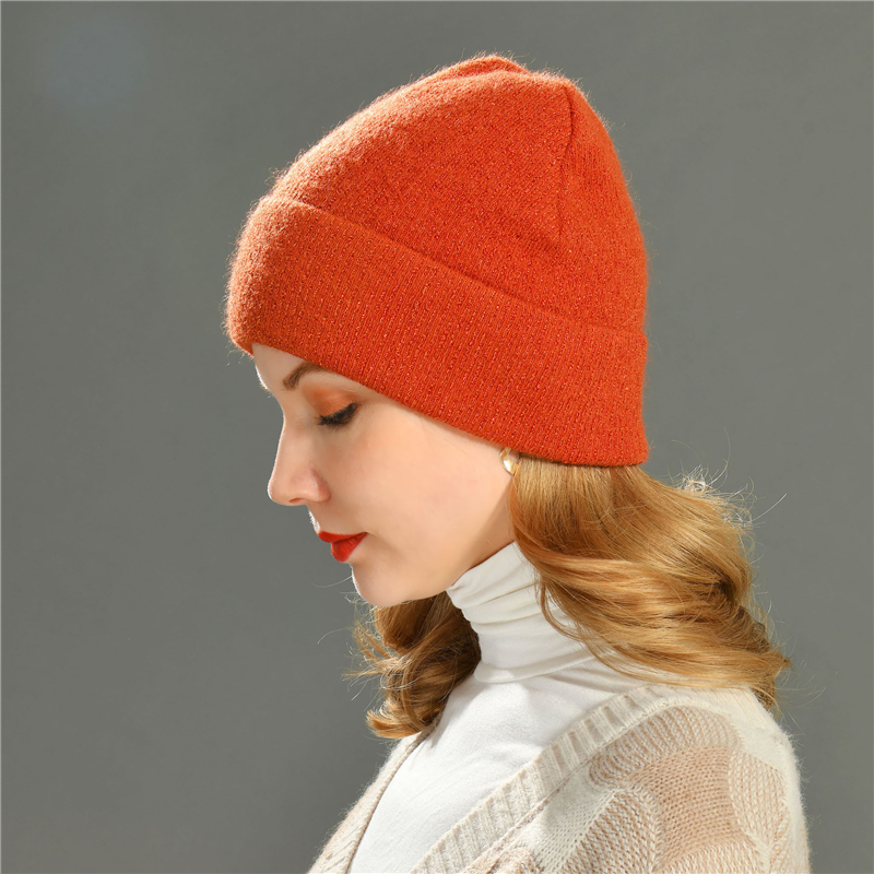 Hot Sale Winter Angora Blend Beanie Hats Bright Silk Custom Wholesale Adult Knit Beanie hats 