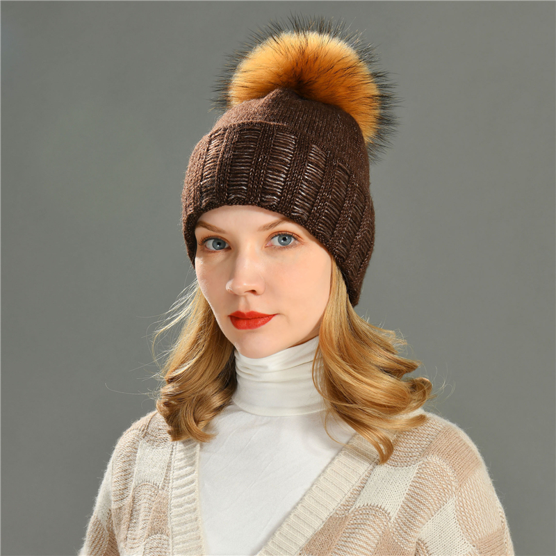Wholesale Angora Knitted Woolen Caps Winter Warm Soft Women Ladies Bright silk Hats 