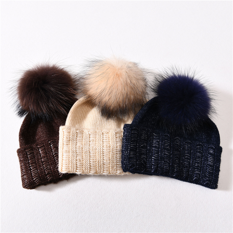 Wholesale Angora Knitted Woolen Caps Winter Warm Soft Women Ladies Bright silk Hats 