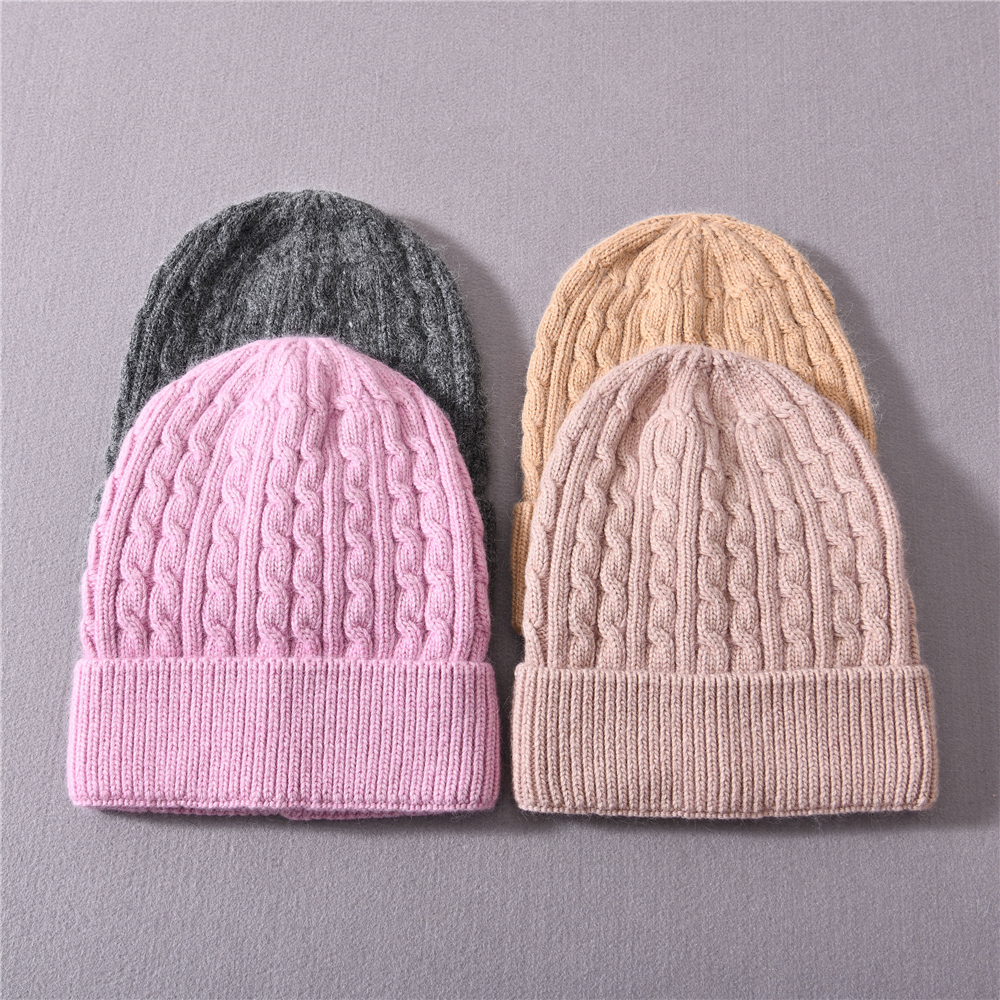 Winter Women Warm Soft Angora Knitted Hat Twist High Quality Knitted Wool Beanie Hat