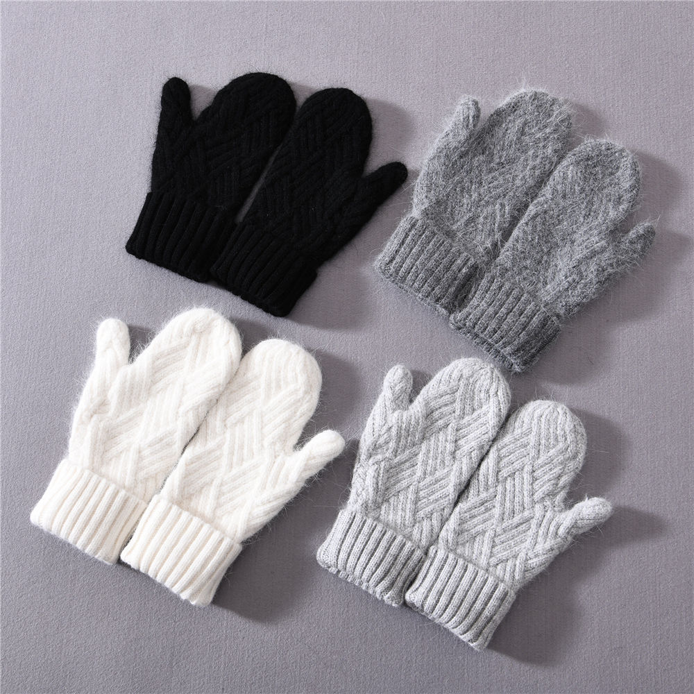 Female Stretch Knit Gloves Hand Mittens Thick Warm Accessories Cuffed Women Wool Knit Gloves Winter