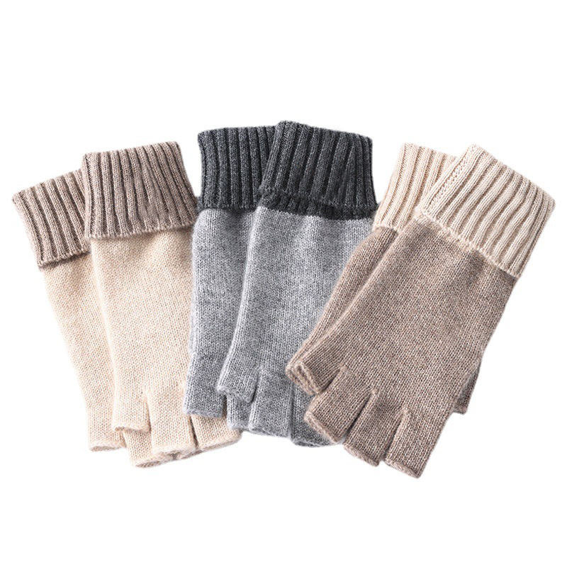 Unisex Stretch Elastic Warm Custom Logo Wholesale Luxury Women Half Finger Winter cashmere gloves for woman fingerless