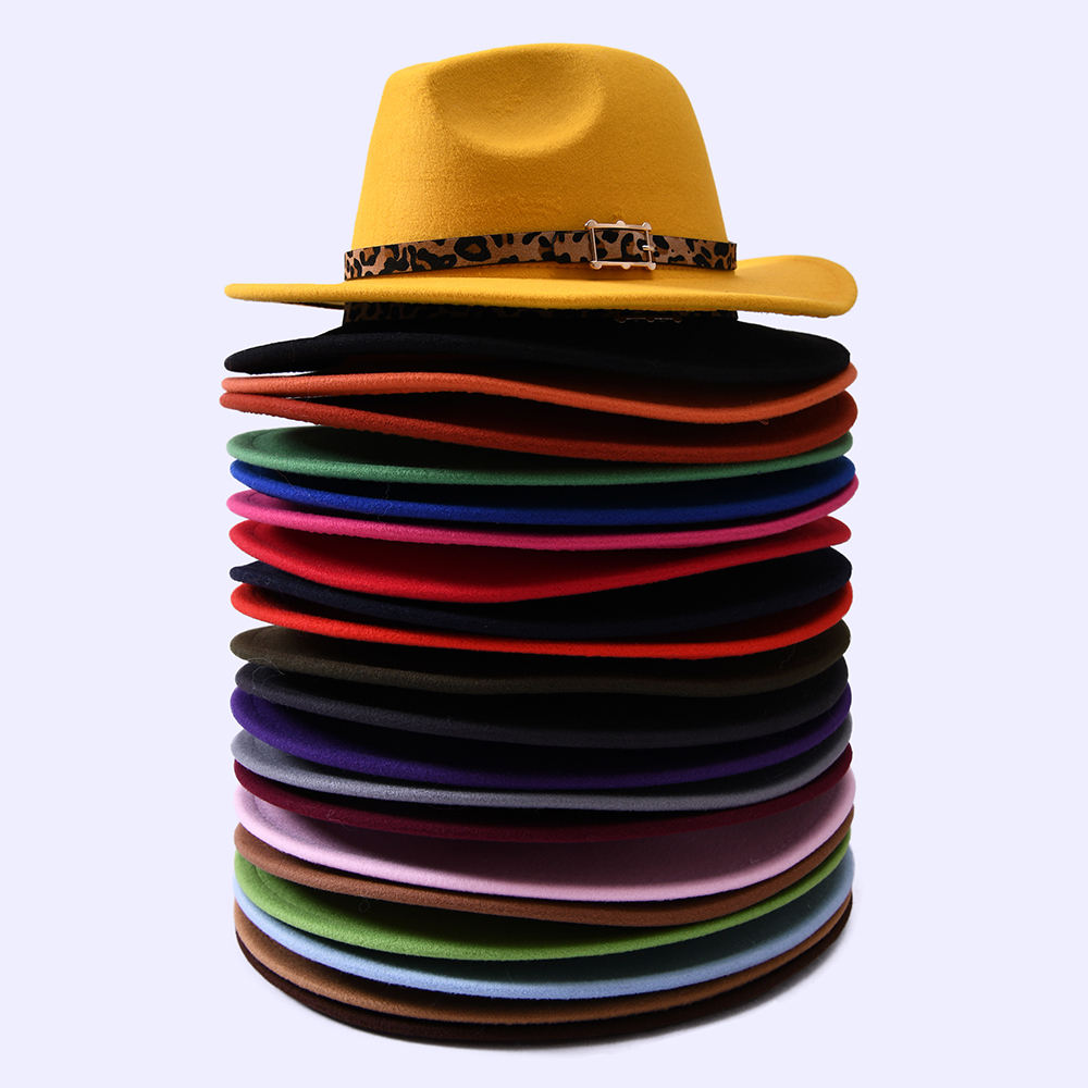 Wholesale Wide Brim Floppy Wool Felt Fedora Hats with Belt Women Fall Cowboy Dress Style