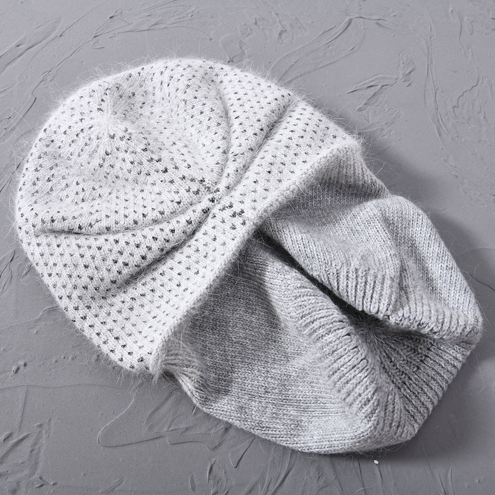 Wholesale Winter Thick Warm Double Layer Mesh Angora Long Hair Women Knitted Beanie Slouchy