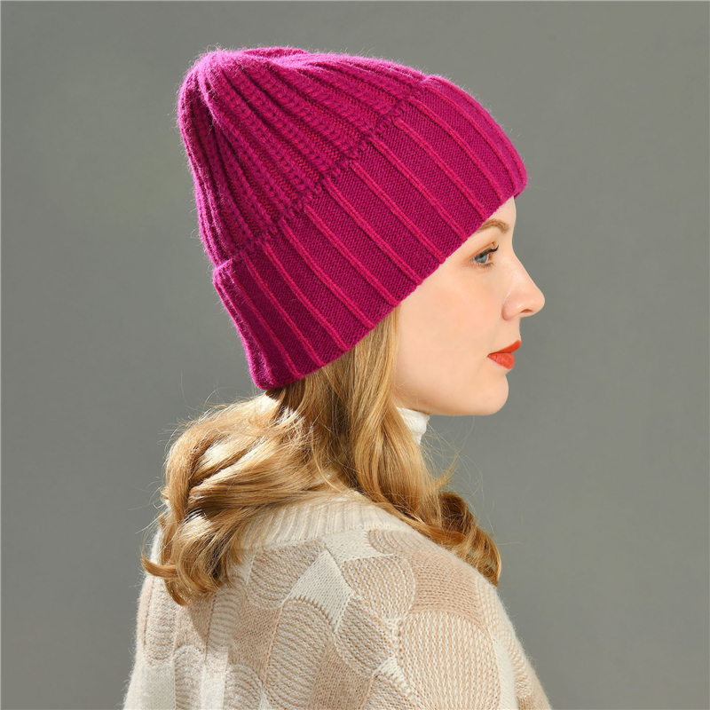 Wholesale Winter Thick Warm Strips Layer Mesh Angora Adult Knitted Beanie Slouchy Hats 