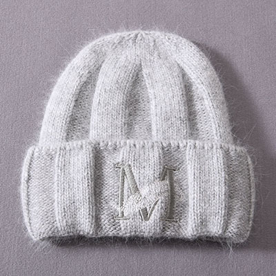 Blank Women High Quality Cashmere Knitted Hats Fluffy Striped Unisex Winter Custom Embroidered Beanie