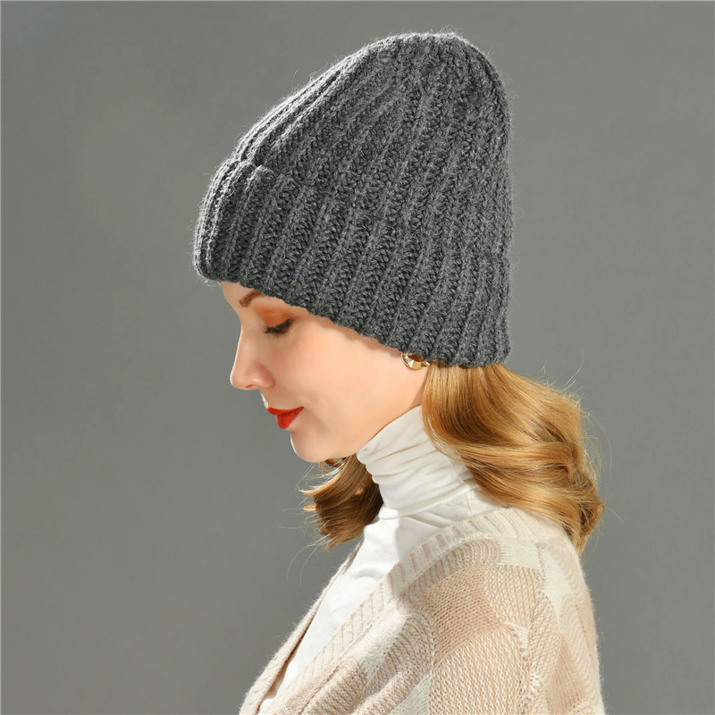 Women Girls Warm Knit Ribbed Winter Hat 2021 New Design Crochet Soft Cashmere Knit Beanie Pink