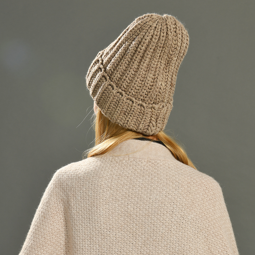 Winter Women Hand Made Beanie Hat Stretchy Chunky angora Knitted Thick Ribbed Beanie