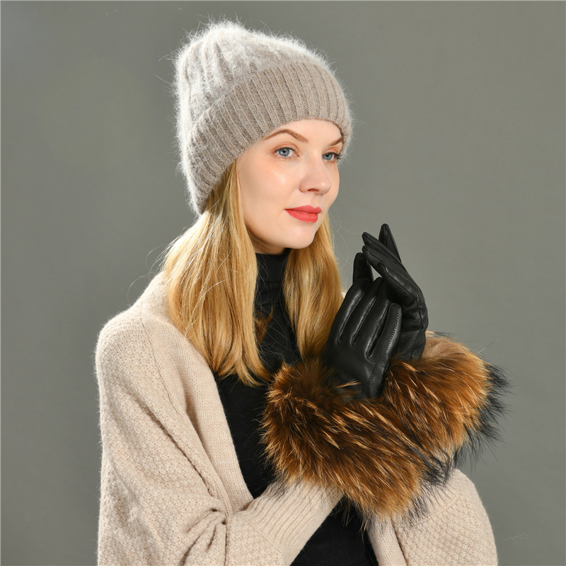 Female Angora Blend Winter Hat Long Fur Warm Soft Wool Knitted Hats Women Skullies Beanies Wholesale