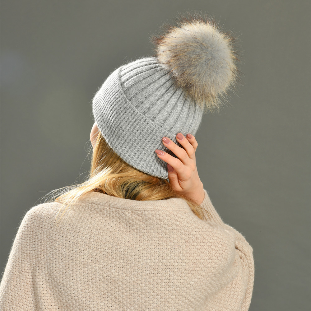 Fashion Winter Hats Fur Pom Pom Detachable Classic Unisex Angora Knitted Beanie Warm Hats 