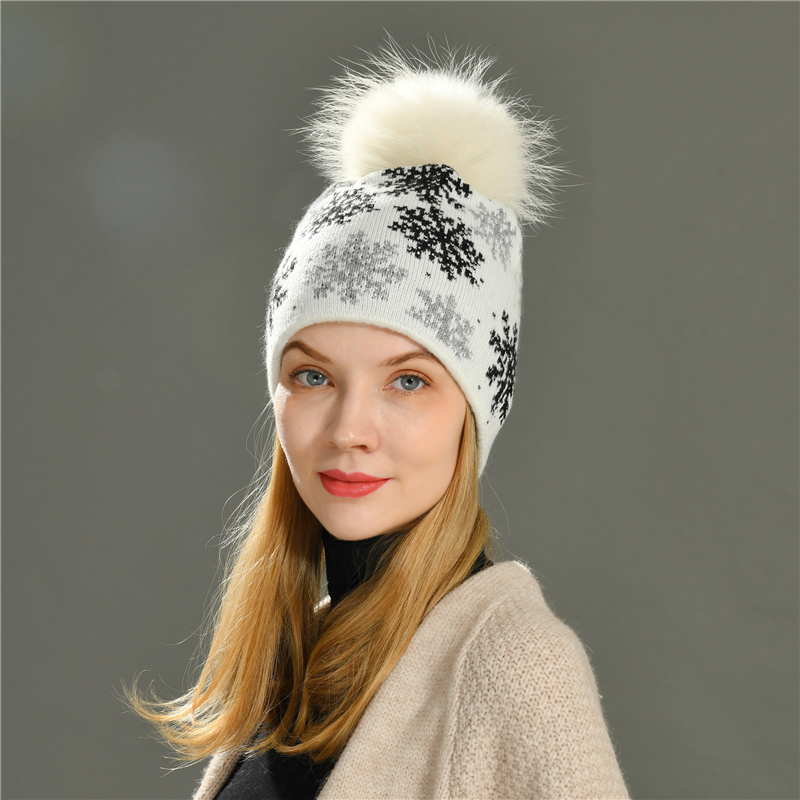 New Fashion Custom Design Snowflake Beanie Hat Wholesale Female Winter Wool Knitted Beanie Fashion