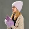 Autumn Winter Warm Beanies Hats Casual Women Solid Adult Angora Colors Knitted Beanie Hat with Bright Wire 