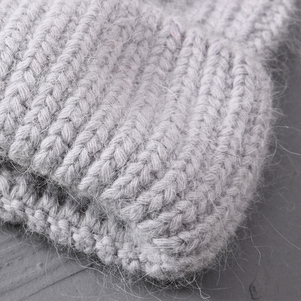 Winter Women Warm High Quality Stretchy Chunky Detachable Angora Knitted Thick Ribbed Beanie Hats 