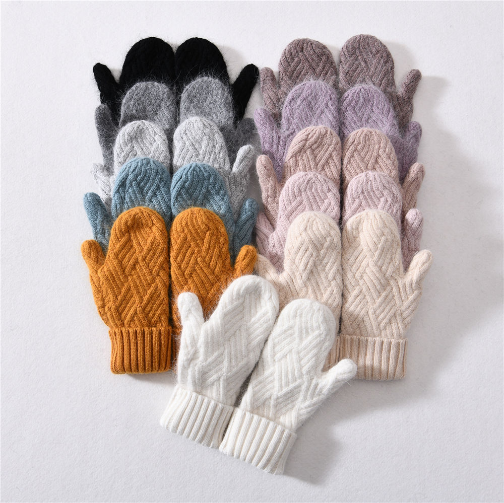 Female Stretch Knit Gloves Hand Mittens Thick Warm Accessories Cuffed Women Wool Knit Gloves Winter