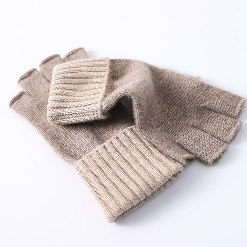 Unisex Stretch Elastic Warm Custom Logo Wholesale Luxury Women Half Finger Winter cashmere gloves for woman fingerless
