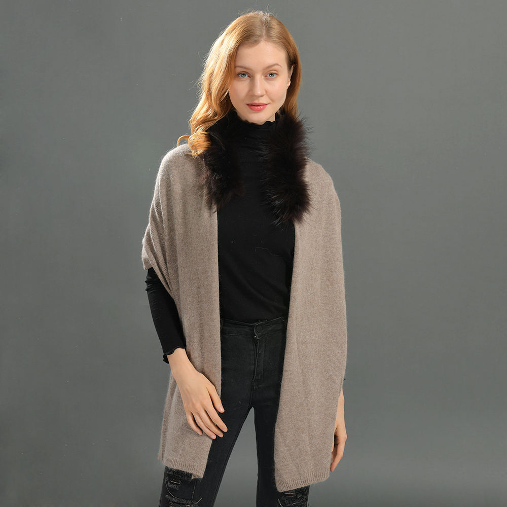 Sweater Oversize Autumn Real Fox Fur Collar Shawl Cape Ponchos Streetwear Luxury Custom Knitted Winter Scarf for Women Cashmere