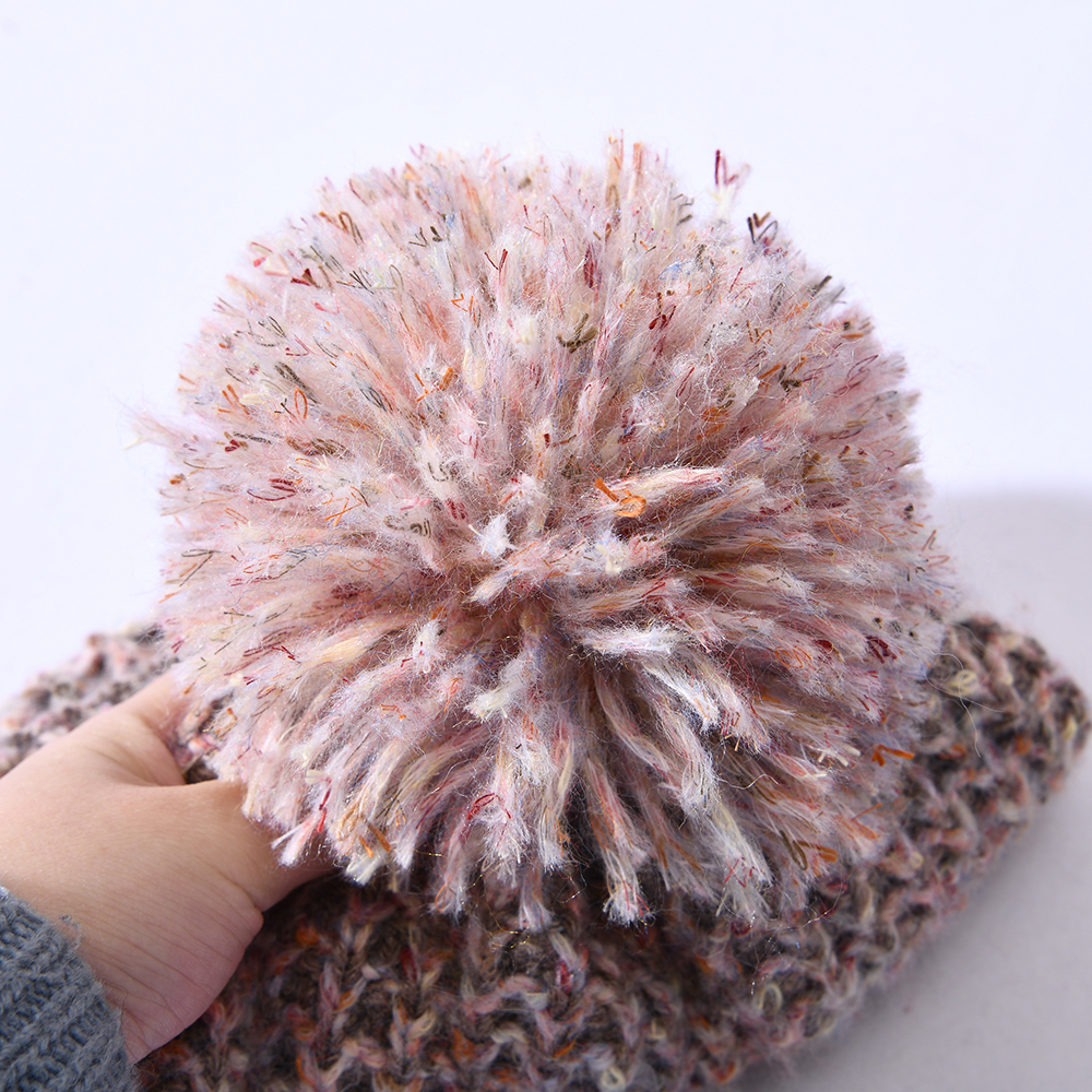 Headwear Outdoor Ski Thick Warm Mix Color Knit Winter Hat Yarn Pom Pom