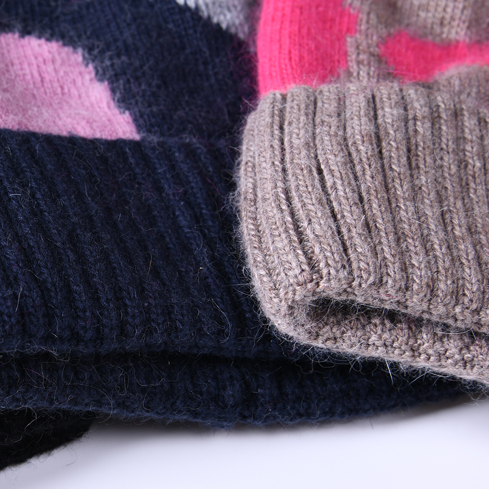 Classic Camo Pattern Design Winter Unisex Double Fold Thick Warm Cuffed Cashmere Wool Knitted Camouflage Beanie