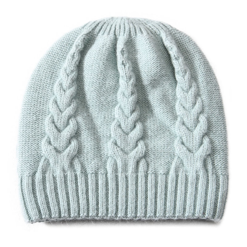 OEM ODM Twist Cashmere Knitted Winter Beanie Hats Winter Double Layer Women Custom Cashmere Beanies Wholesale