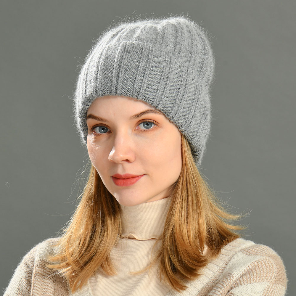 Winter Women Wool Hat Wholesale High Quality Cashmere Knitted White Ribbed beanie