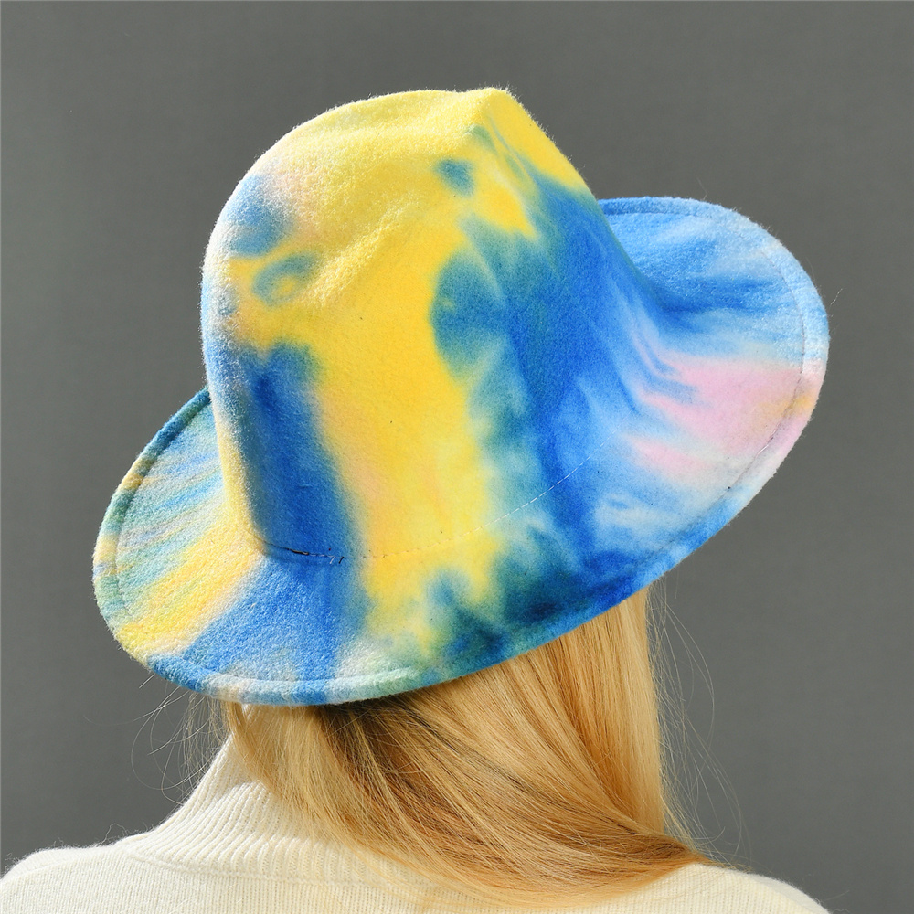 Wholesale Unisex Vintage Jazz Woolen Tie Dye Color Wide Brim Wool Fedora Hats 