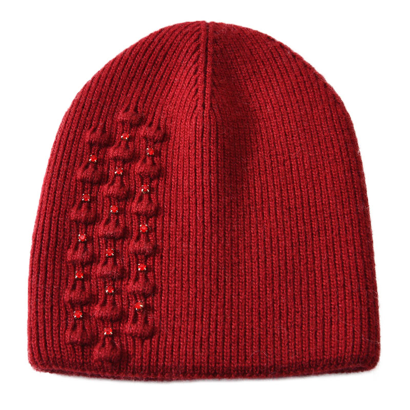 Wholesale Winter New Style Angora Cable Knitted Hat Blank Unisex Stripped Handmade Rhinestone Beanie Hats