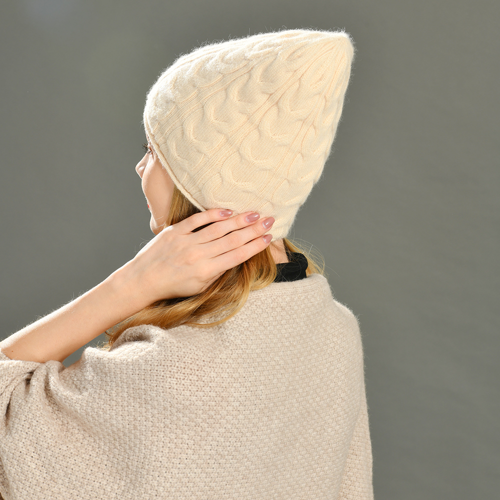 Wholesale Ski Skull Custom Angora Knitted Beanie Double Layer Warm Twist High Quality Winter Women Thick Beanie