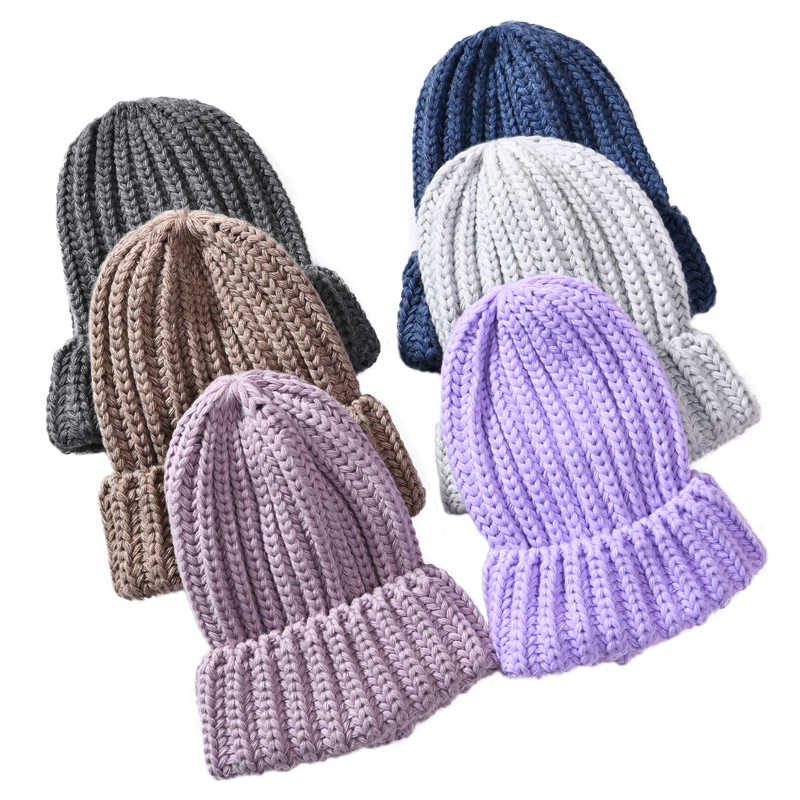 Winter Women Hand Made Beanie Hat Stretchy Chunky angora Knitted Thick Ribbed Beanie