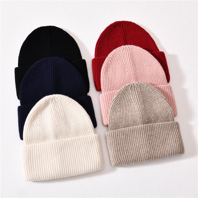 Unisex Wholesale Wool Knitted Beanies Striped Plain Custom Winter Hats Double Folard Thick Soft Comfortable