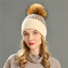 Winter Custom Knit angora Cable Hat with Fur Ball Bobble Winter Artificial Blank Unisex Stripped Knitted Beanie Hats