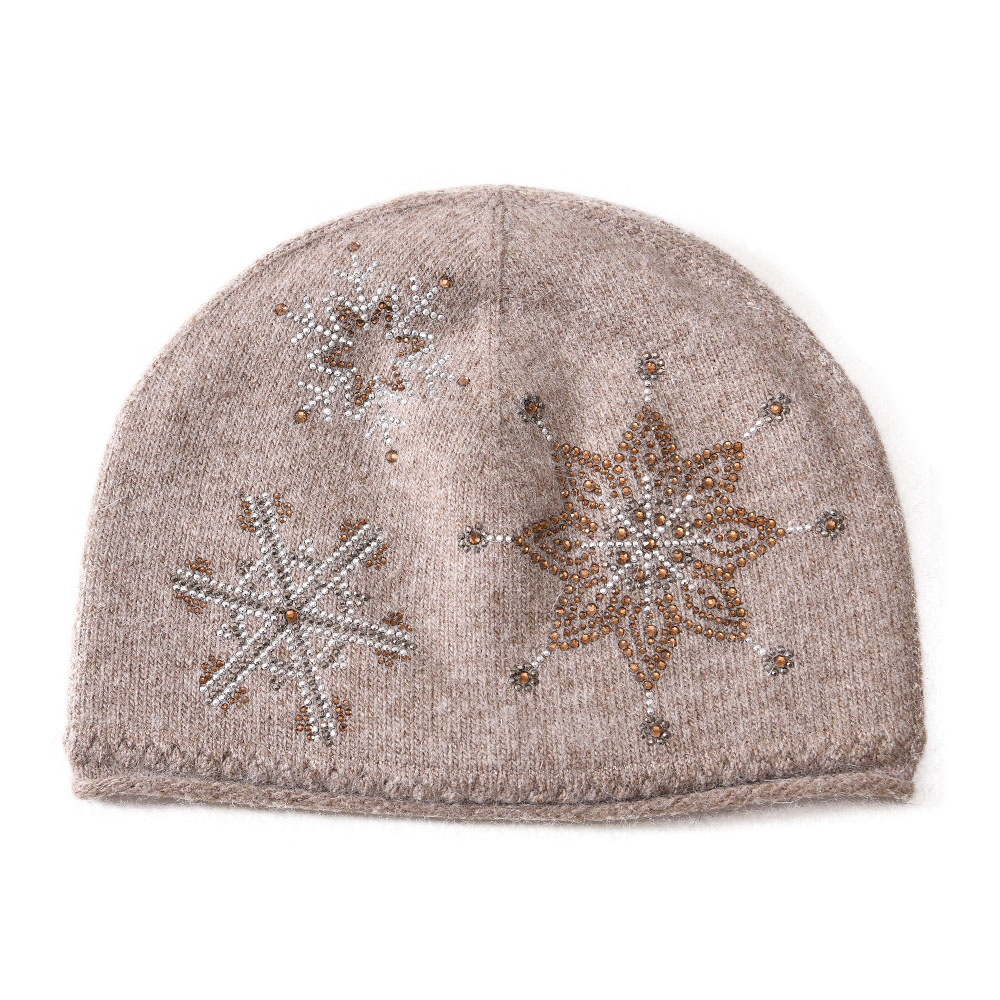 Winter Wool Knitted Hat Wholesale Custom Knitting Pattern Snowflake Fur Pom Pom Woolen Hat Beanie