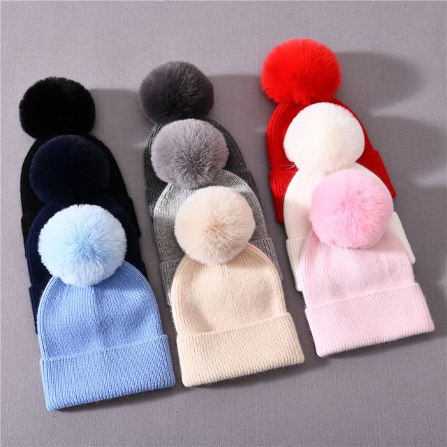 Autumn Winter Angora Knitted Beanie Kids Hat Cute Pom Pom Soft Warm High Quality Boys Girls Baby Knitted Beanies