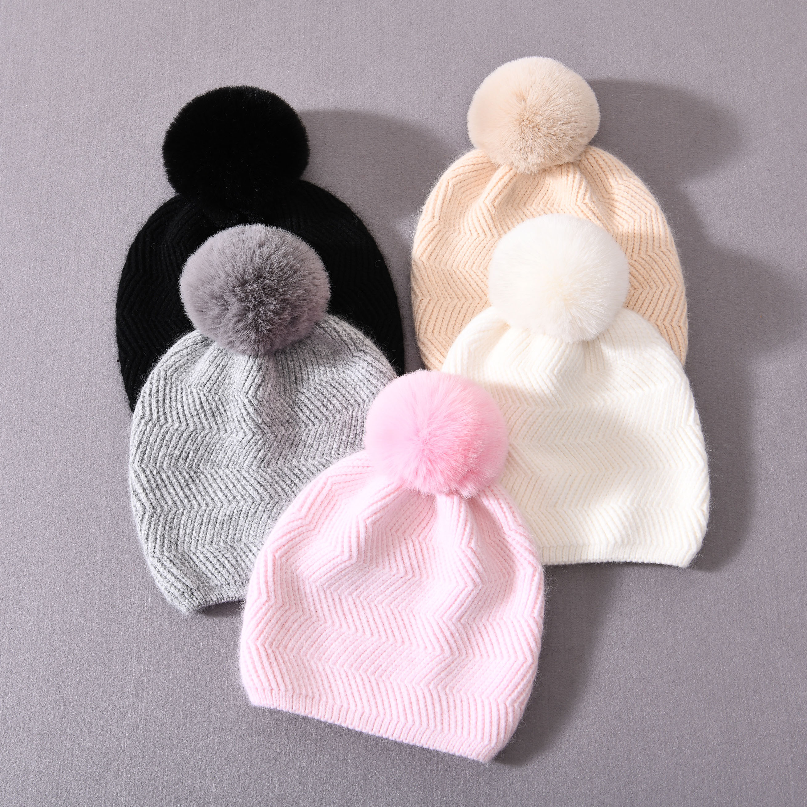 OEM Wholesale Angora Knitted Beanie Hats Thick Warm Custom Water Ripple Pattern Winter Women Beanie