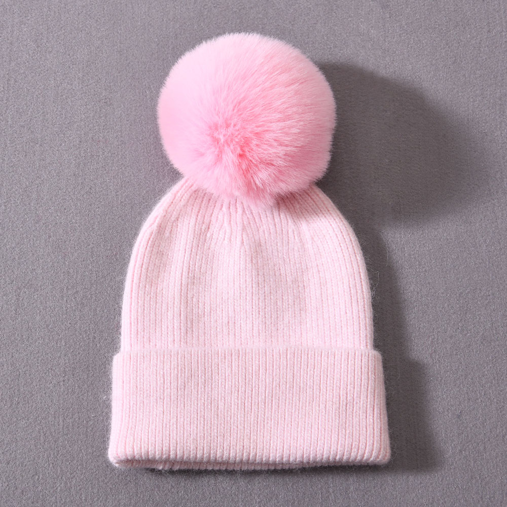 Autumn Winter Angora Knitted Beanie Kids Hat Cute Pom Pom Soft Warm High Quality Boys Girls Baby Knitted Beanies