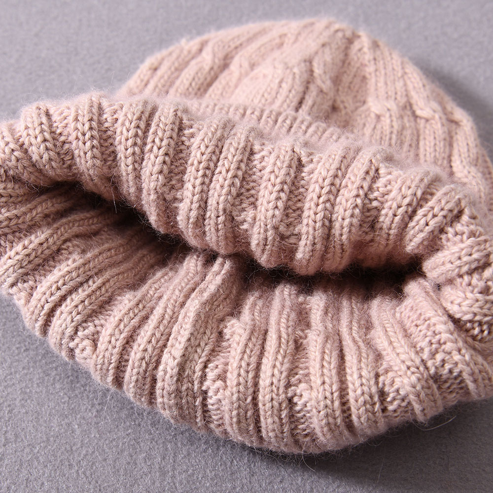Winter Women Warm Soft Angora Knitted Hat Twist High Quality Knitted Wool Beanie Hat