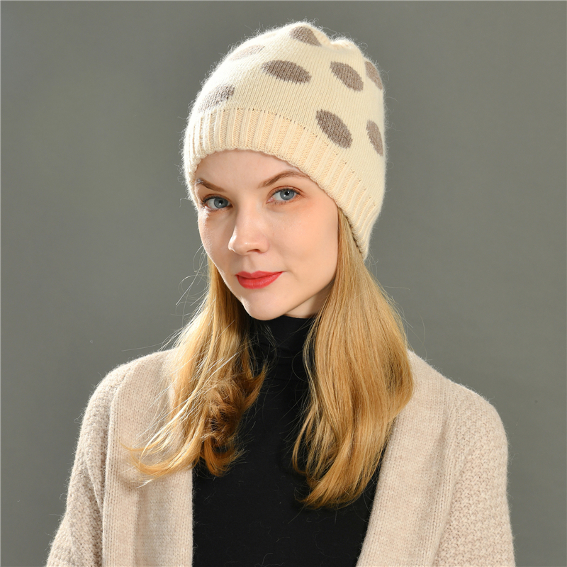 Angora Blend Slouch Cuff Blank Ski Beanie Winter Warm Cute Wave Point Women Wool Knitted Custom Beanie