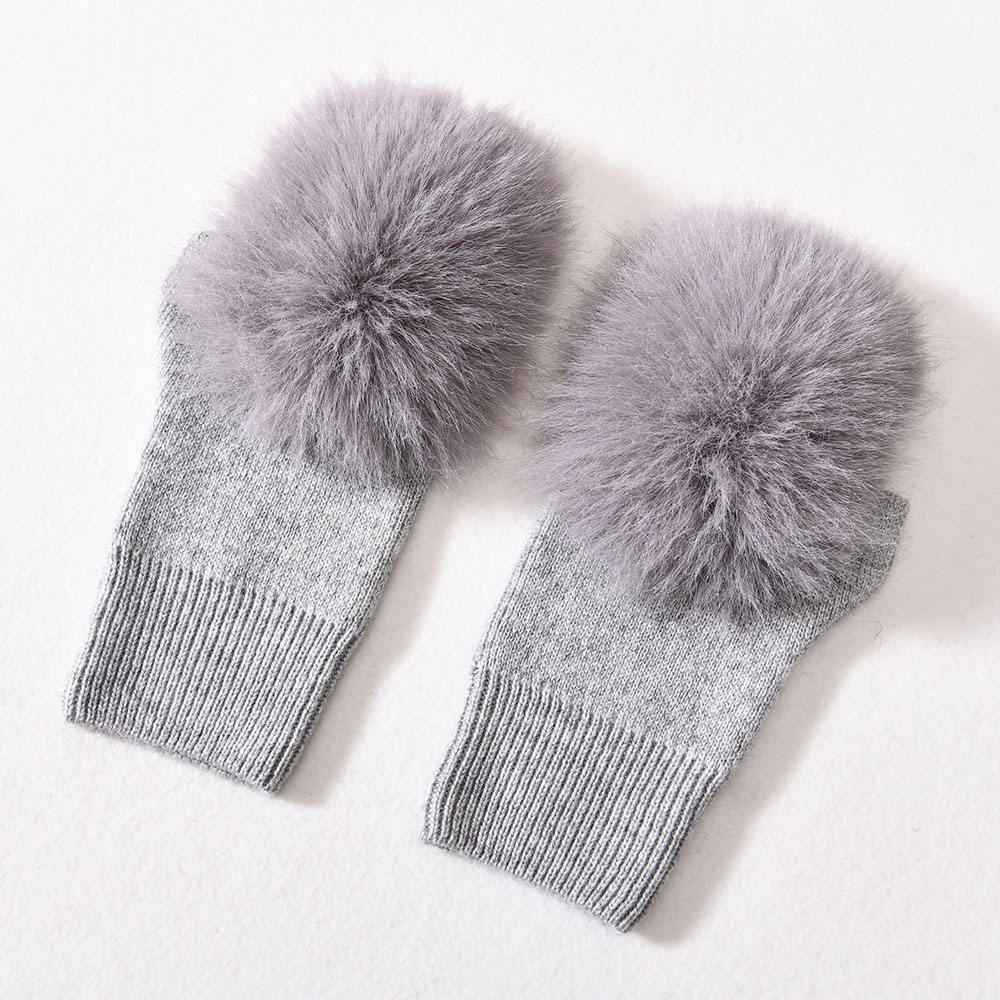 Winter Warm Soft Outdoor Wear Mitten with Faux Fur Women Plain Fingerless Custom Woolen Gloves Knitted
