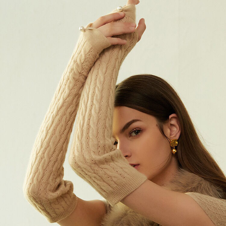 Stretch Elastic Custom Women 100% Cashmere Half Finger Mittens Wholesale Luxury Winter fingerless 100% cashmere woman gloves