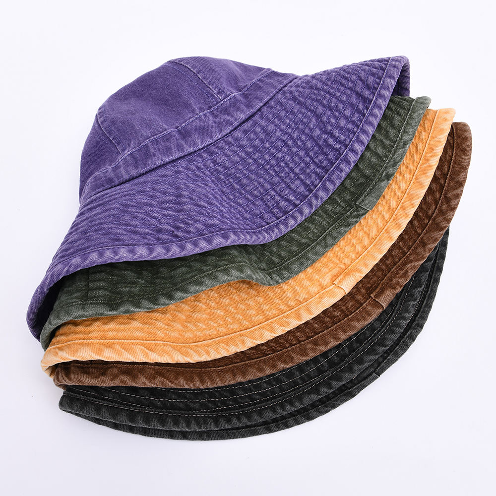 Plain Color Cotton Fisherman Hats Hip Hop Street Style Women Men Unisex Oversize Fall Summer Denim Purple Bucket Hat