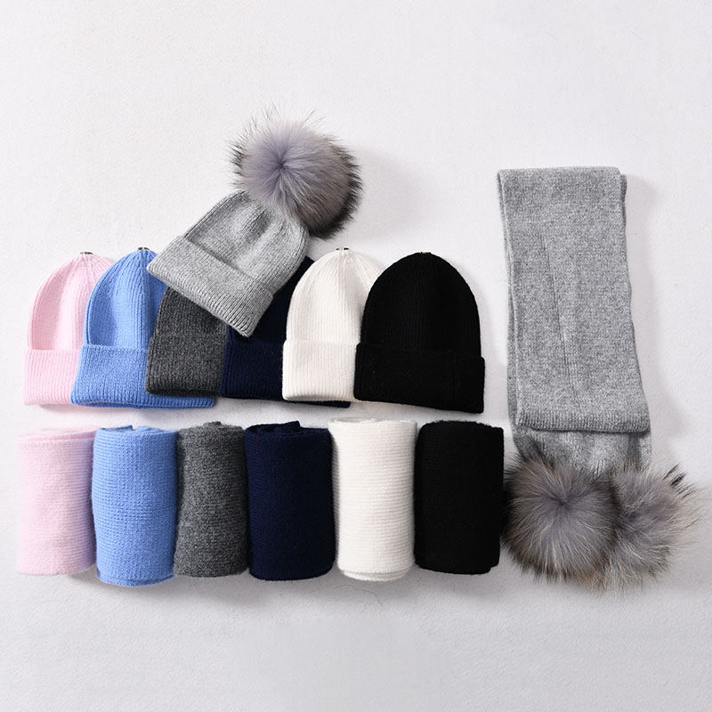 Knitted Warm Ski Winter Outdoor Beanie Striped Cashmere Knit Thick Scarf and Beanie Sets Kids