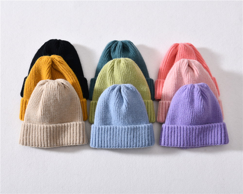 Thick Warm Cuffed Striped Wool Knitted Winter Hats Wholesale High Quality Kids Winter Custom Designer Baby Hats and Beanies