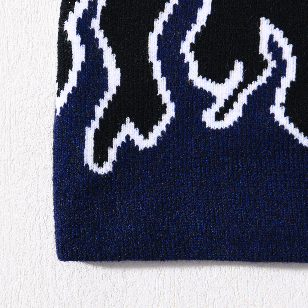 Hip Hop Cuffed Flame All Over Print Design Unisex Winter Jacquard Beanie