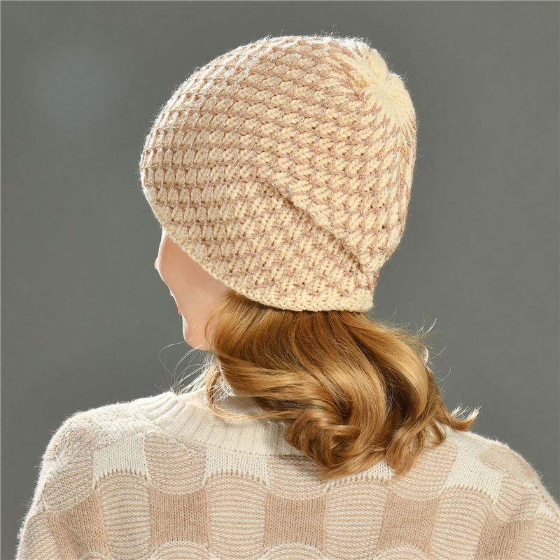 Winter Thick Warm Double Layer Mesh Cashmere Women Knitted Beanie Slouchy